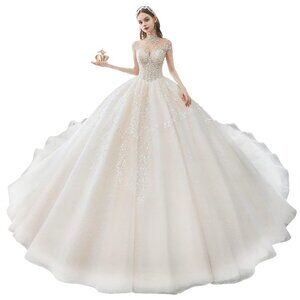 IS-NWT US4 Sequins Mermaid Wedding Dress High Neck Bridal Gowns Crystal